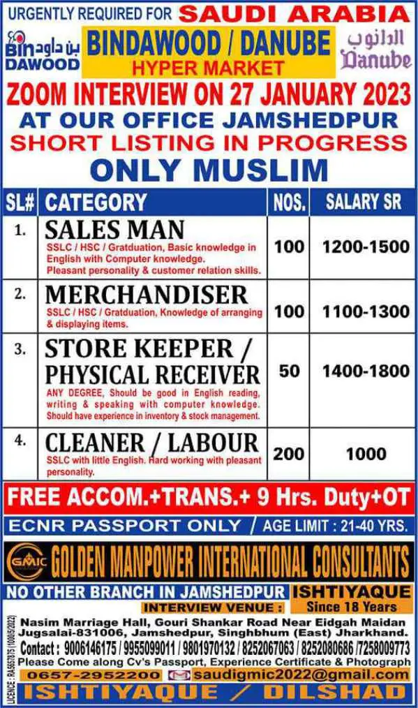 Bindawood Hypermarket Job Saudi Arabia