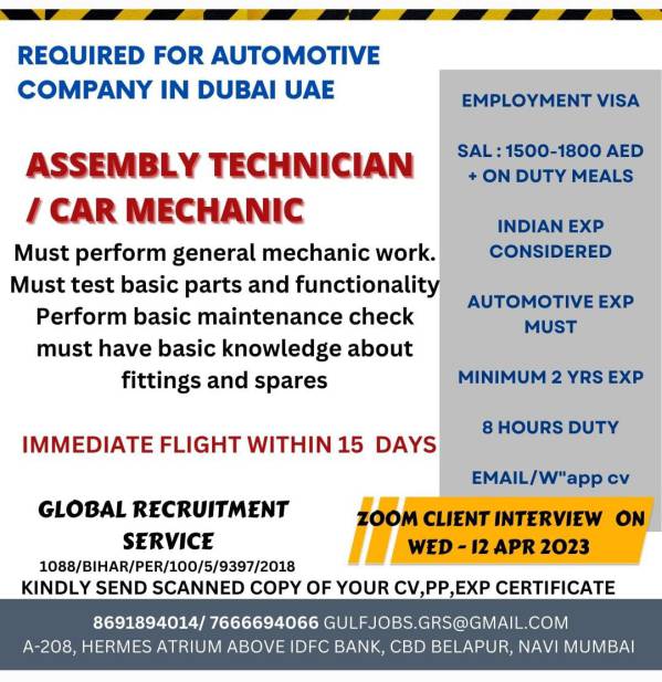 Gulf-jobs-Assembly-technician-Car-mechanic-in-Dubai-UAE