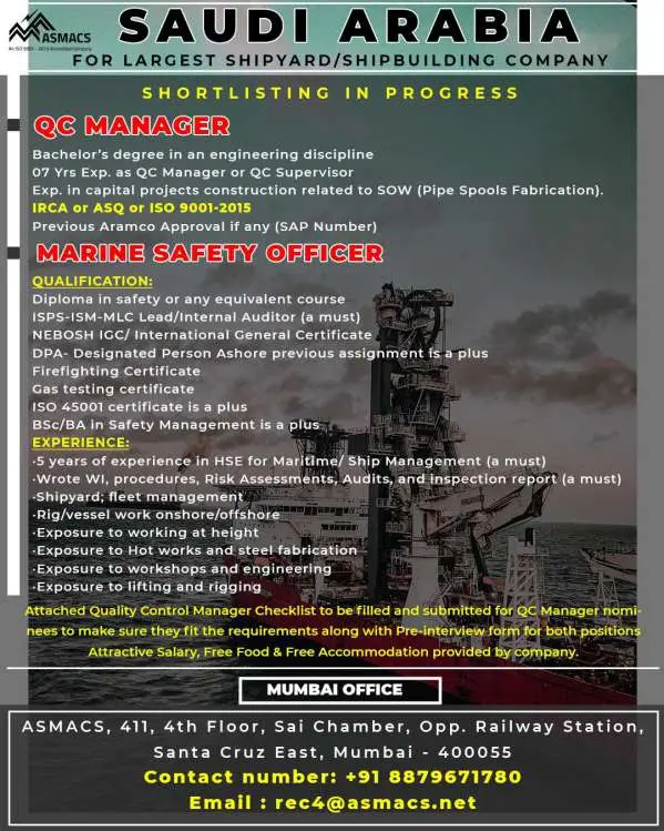Asmacs Gulf job vacancy