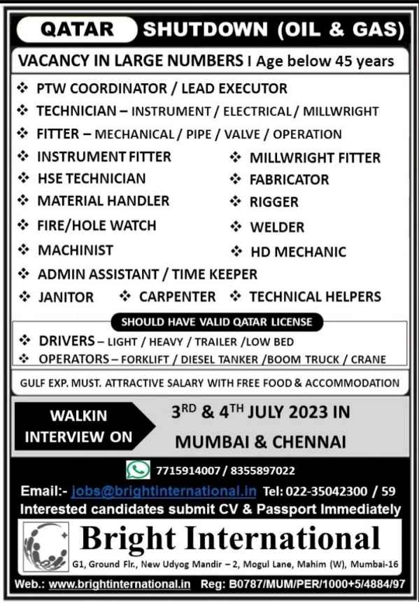 Walk in Interview for Gulf Jobs