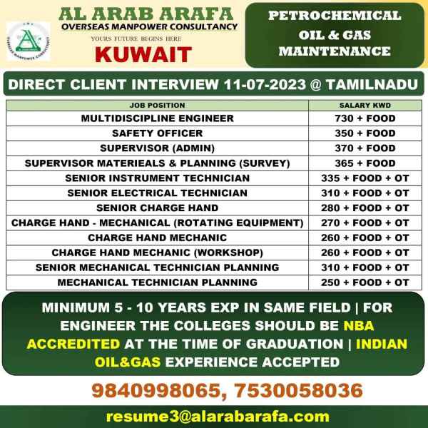 gulf job vacancy kuwait 2023 oil and gas