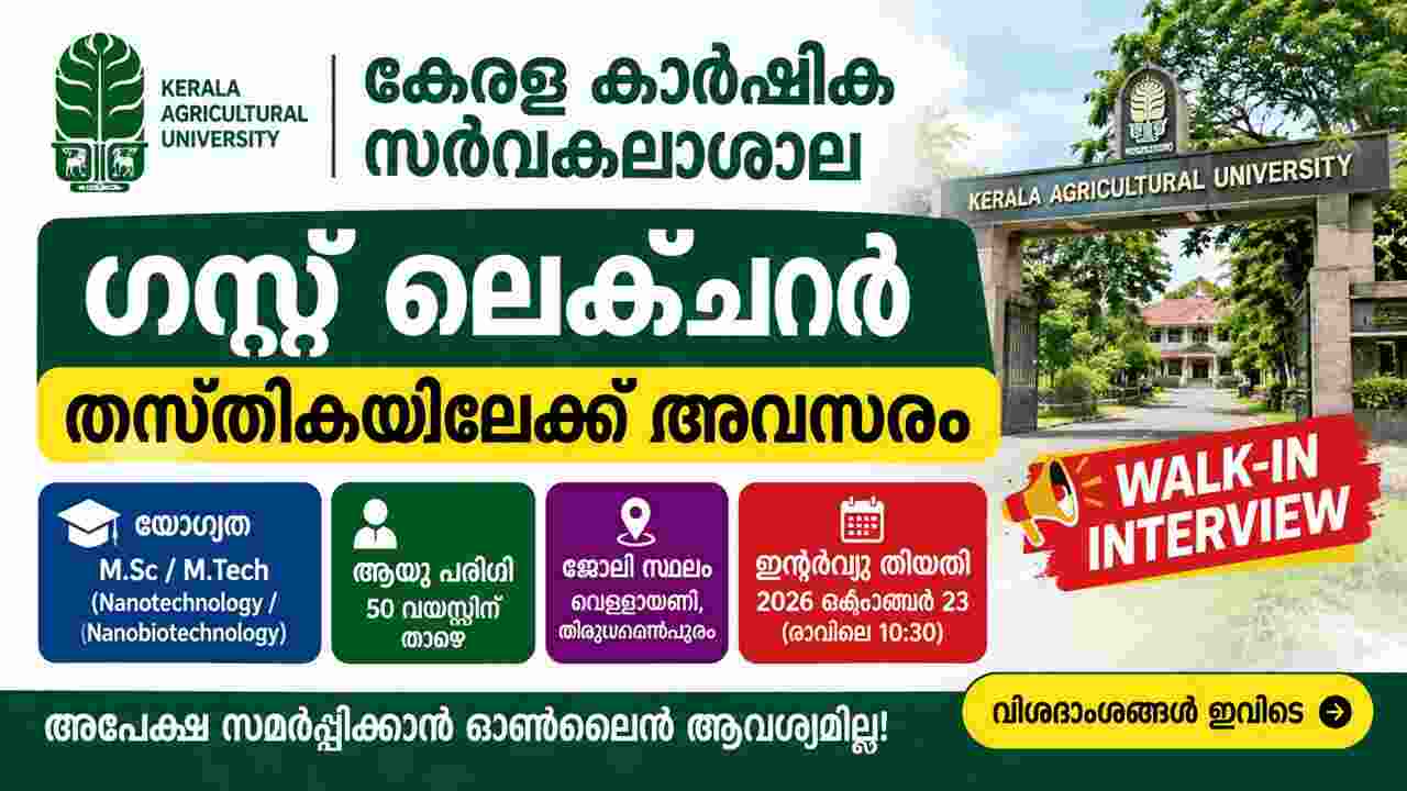 Kerala Agricultural University Guest Lecturer Recruitment 2026 – Walk-in Interview oct (1)